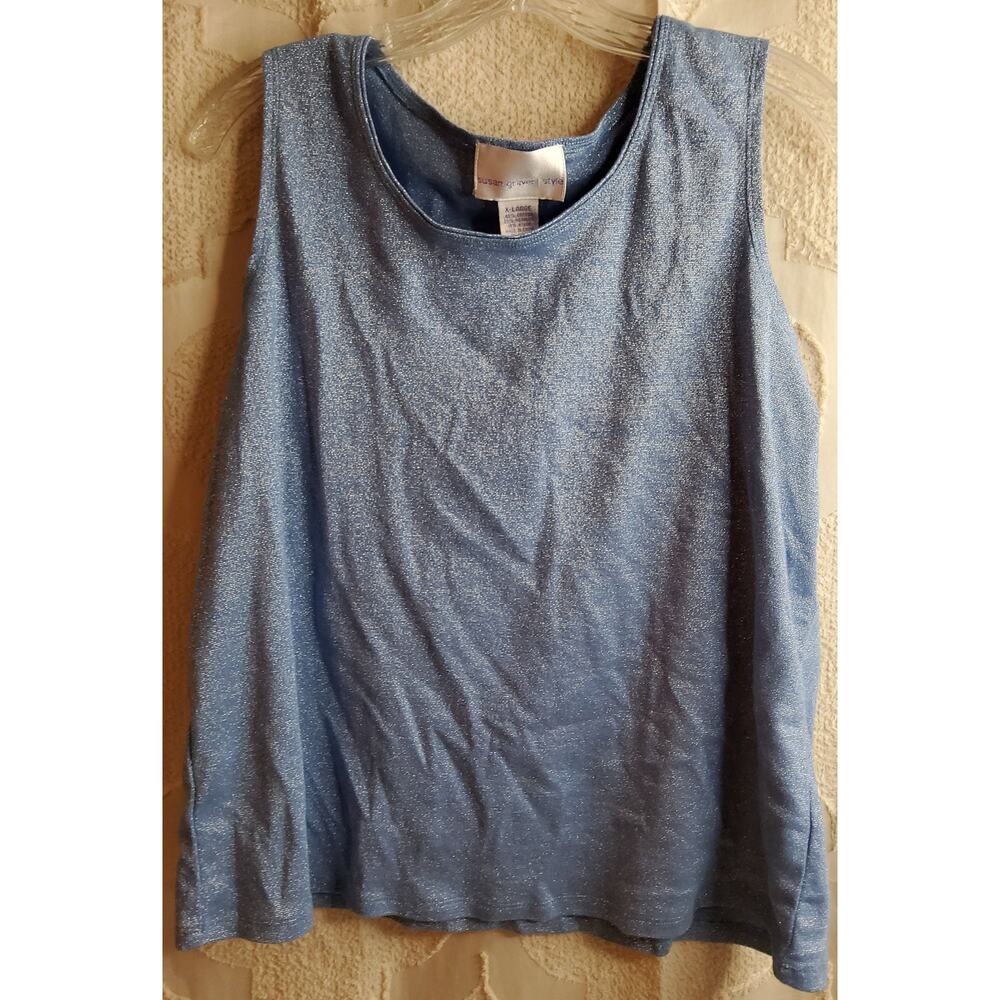 #330 Excellent Pre-Loved Susan Graver Metallic Silver Sparkle Top Size XL